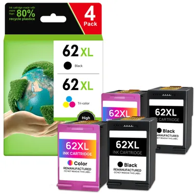 A product shot of ink cartridges and their packaging, featuring an image of the Earth.