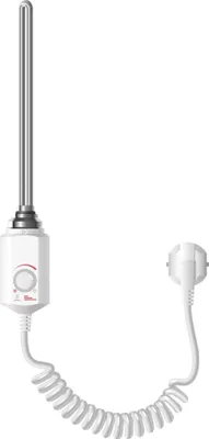 A white electric heating element with a coiled cord and a plug, designed for radiators.