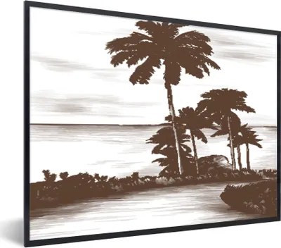 Produktbild von MuchoWow® MuchoWow® Gerahmtes Poster Palme - Meer - Weg 40x30 cm - Poster mit zchwarzem Bilderrahmen - Kunstposter - Wanddekorationen