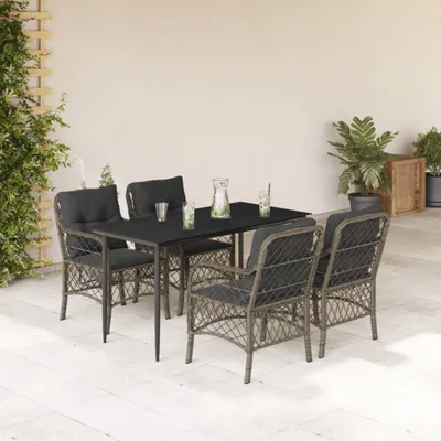 Produktbild von The Living Store 5-tlg. Garten-Essgruppe mit Kissen Grau Poly Rattan