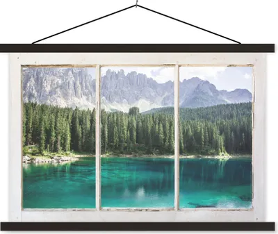 Produktbild von MuchoWow® Textilposter Aussicht - Baum - Wasser 90x60 cm mit schwarzem Rahmen - Aufhängungssatz