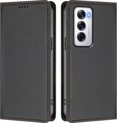 Produktbild von Handyhülle für Oppo Reno12 5G, Kunstleder Klapphülle Stoßfeste Magnetische Hülle mit Ständer Schwarz