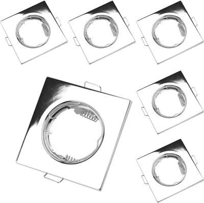 Produktbild von LUMILED 6x Einbaustrahler feste flach MR16 GU10 Fassung Spots für LED oder Halogen Einbauleuchten Einbaurahmen eckig stahl Chrome Glänzend Einbauspots Downlight