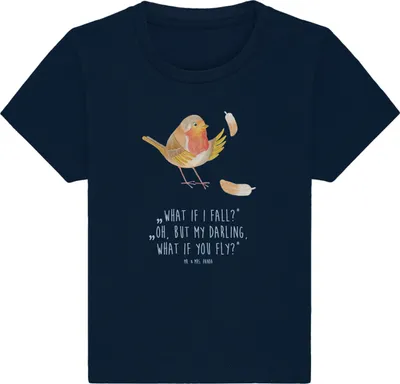 Produktbild von Mr. & Mrs. Panda Babyshirt Rotkehlchen Federn 6. - 12. Monat - French Navy - Geschenk, Baby Jerseyshirt, Organic Shirt, T-Shirt, Motivation Sprüche, , fliegen, Vogel