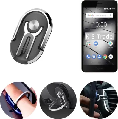 Produktbild von K-S-Trade 3in1 Smartphone-Ring Handy-Ring kompatibel mit Gigaset GS180 Fingerhalterung  Handyring Tischständer Lüftungsgitter-Halterung Tisch