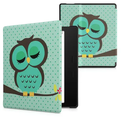 Produktbild von kwmobile Schutzhülle für Amazon Kindle Oasis 10. Generation Hülle - eReader Flip Case mit Auto Sleep Funktion - Eule Schlaf mit Türkis Braun Mintgrün