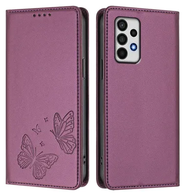 Produktbild von Lederhülle für Samsung Galaxy A52 / A52s 5G, Schmetterling Prägung Leder Brieftasche Schutzhülle mit Ständer Lila