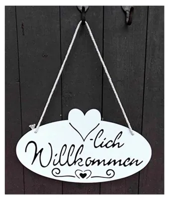 Produktbild von Empfangsschild Herzlich Willkommen 28 cm weiß lackiert