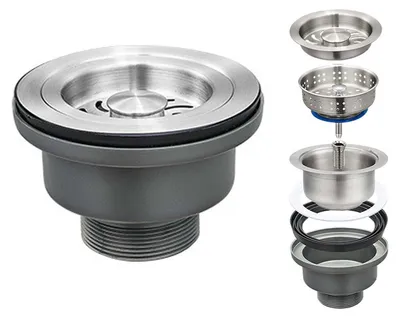 Spülenabfluss-Set 114 mm, Edelstahl, Siebkorb, Stopfen