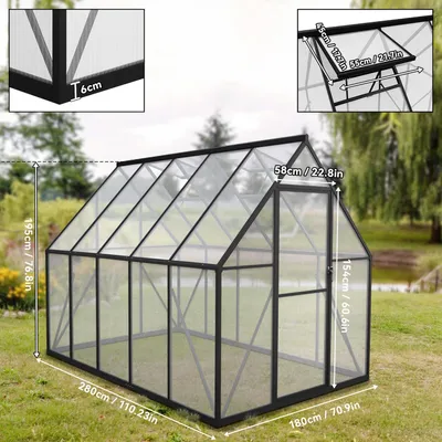 Image de Serre en aluminium - Serre de jardin - Culture en intérieur - Serre - Maison de culture - Dimensions : 280 x 180 x 195 cm - Parois en polycarbonate double
