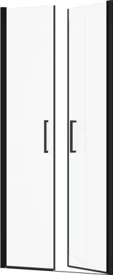Image de Porte de Douche Double Battant 90x200cm - Verre Trempé Transparent 6mm - Profil Noir Mat