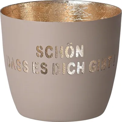 Produktbild von Giftcompany Geschenke Vertriebsgesellschaft mbH Madras Windlicht M Schön dass es Dich gibt sandstone/gold 8,5cm