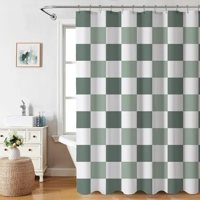 Produktbild von Wasserdichte Duschvorhang mit Vintage-Schachbrettmuster, 180 x 180 cm