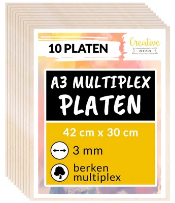 Zdjęcie produktu dla Sklejka brzozowa płyta - Lindehout 420 x 300 x 3 mm - Zestaw 10 sztuk - Płyty do wypalania i cięcia laserowego
