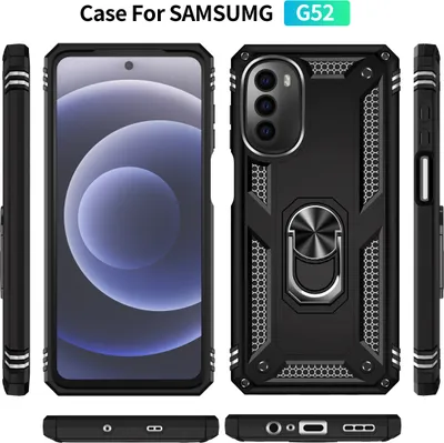 Produktbild von Moto G52 Hülle, Dual Layer Robust Militäre Schutzhülle mit Ringhalterung Ständer für Motorola Moto G52 Schwarz