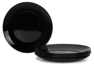 Image de Ensemble de 6 assiettes plates rondes en verre opale noir - Adaptées au lave-vaisselle et au micro-ondes