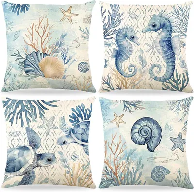 Produktbild von Kissenhüllen 4er Set, 40x40 cm, Meeresmotive, für Sofa und Bett
