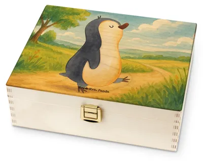 Produktbild von Mr. & Mrs. Panda Teekiste Pinguin marschieren Design - Weiß - Geschenk, Familie, Teeaufbewahrung, Tee Organizer, Box, Teebox, Zufrieden, Pinguine, Bruder, Teedose