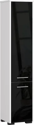 Image de Akord Colonne Salle De Bain 2 Portes Blanc Noir Brillant 30X30X140