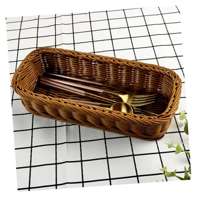 Produktbild von Aufbewahrungskorb aus Kunststoff-Rattan für Besteck und Geschirr