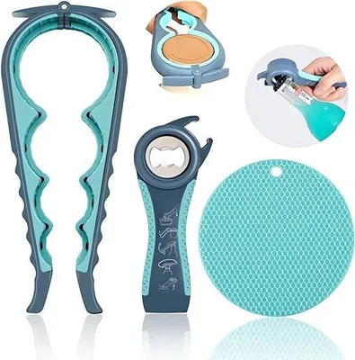 Produktbild von Famanu Flaschenöffner 3-teiliges Set, 5-in-1 und 4-in-1, multifunktionale Glasflaschenöffner, rutschfester Griff (blau)