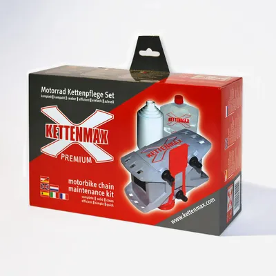 Produktbild von Kettenmax Premium Light mit Reinigerflasche und Auffangbehälter