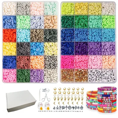 Produktbild von Kreativset Armband DIY Set,Bastelperlen,12000+Stück Perlen Set,Alphabet Perlen,Polymer Tonperlen,DIY Armbänder,Schmuck Bastelset für Erwachsene&Kinder
