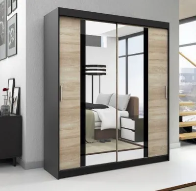 Produktbild von Schwebetürenschrank, 2-türig Schrank! Moderne Garderobe für Kleidung. Verschiedene Farben (Weiß, Schwarz, Somona) Kleiderschrank BRANI   120 cm