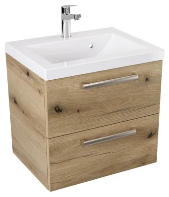 Produktbild von ATHD Wandhängender Unterschrank mit Spüle 50 cm - Evoke Matt Eiche - Griffe aus gebürstetem Edelstahl