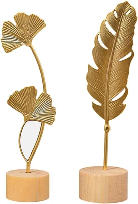 Productafbeelding van Decoratief Beeld Ginkgo - Set van 2 - Gouden Bladsculptuur - Modern Sierobject - Voor Binnen