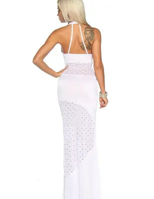 Produktbild von - Langes Abendkleid mit funkelnden Steinen weiß, Größe:XS/M