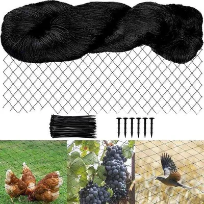 Produktbild von Famanu Vogelnetz 15 x 15 m - reißfest und stabil - mit Bodenhaken und Kabelbindern