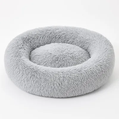 Obrázok produktu pre Psie lôžko okrúhle Ø80 cm – útulné psie lôžko v tvare donutu z plyšu – mäkké a pohodlné – prateľné – sivé – pre stredne veľké a veľké psy