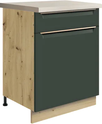Produktbild von GLAMOUR GREEN 5D – Unterschrank 60 cm mit Schublade und Tür, Dunkelgrün matt