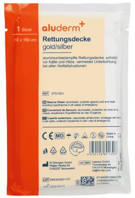 Produktbild von Rettungsdecke 210 x 160 cm (B x H) Spezialfolie aluminiumbedampft silber/gold