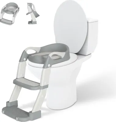 Produktbild von Jayseuw Toilettentrainer Lerntöpfchen Höhenverstellbarer Toilettensitz Baby Kinder Töpfchen WC Sitz mit Griffen, klappbar mit Treppe Grau