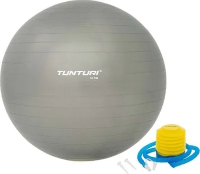 Obrázok produktu pre Tunturi Anti Burst fitness lopta s pumpou - lopta na jogu 55 cm - lopta na pilates - lopta pre tehotné - používateľská hmotnosť 220 kg - vrátane tréningovej aplikácie - strieborná