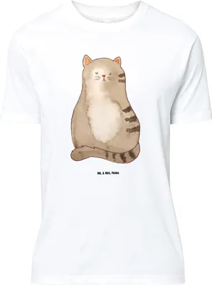 Produktbild von Mr. & Mrs. Panda Tshirt Katze Sitzen - Weiß - Geschenk, Haustier, Shirt, S T-Shirt, Lustiges, oberteil, Cat, Katzen, Cats