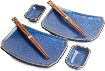 Produktbild von Emro Aziatica | Sushi Set Blau - 6 Teile - Elegantes Geschirr - Japanisches Design - Servieren