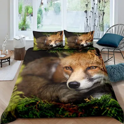 Productafbeelding van Beddengoedset 200x200 cm, 3D-design met vosmotief, 2 kussenslopen, microvezel, meerkleurig