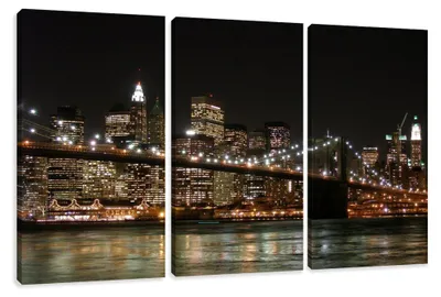 Produktbild von Visario Leinwandbild New York Skyline 160x90 cm – Bild Wandbild Kunstdruck, aufhängfertig, Echtholzrahmen, Zackenaufhänger, Art. 1008