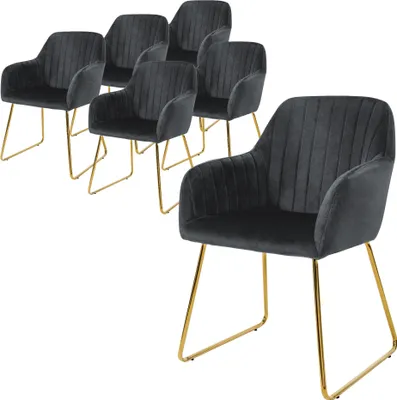Produktbild von ML-Design 6er Set Esszimmerstuhl mit Rückenlehne, Grau, aus Samt