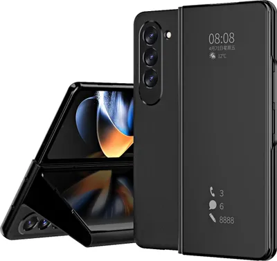 Produktbild von Hülle für Samsung Galaxy Z Fold 5 Lichtdurchlässigen Spiegel Abdeckung, Klappetui Ständer Kunstleder Schutzhülle Schwarz