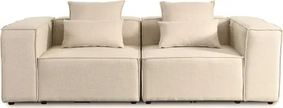 Produktbild von HOME DELUXE - Sofa VERONA - Beige, Größe: S - ca. 240 x 70 x 120 cm, Sitzhöhe: 46 cm, Sitztiefe: 80 cm, inkl. Kissen I Modulares Sofa Modulsofa Ecksofa Wohnlandschaft