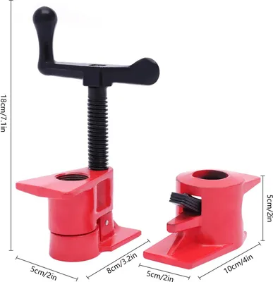 Produktbild von Rohrzwingen-Set für Holzverleimung - Für 26,5 mm Rohre - 8-teilig - Eisen - Flanschfuß - Hohe Spannkraft - Rot