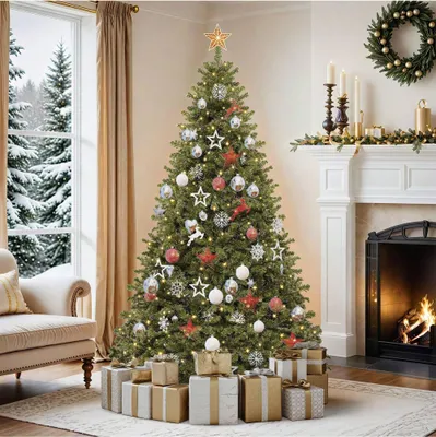 Produktbild von BALCONERA 230cm Künstlicher Weihnachtsbaum mit 550 LED Beleuchtung, ca. 1346 Spitzen, Naturgetreu Tannenbaum mit Klappsystem-Rahmen & Metallständer, Schnellaufbau, 228 x Φ135cm