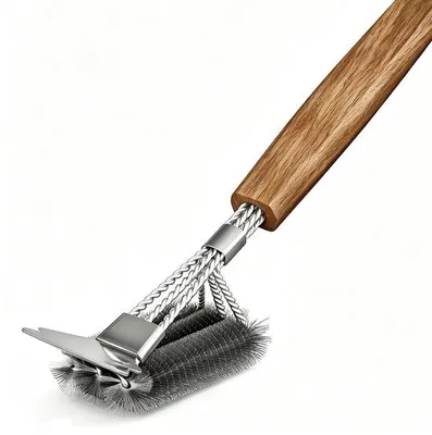 Produktbild von Grillbürste, Reinigungsbürste für den Grill – mit Drahtborsten – mit Holzgriff – für eine effiziente Reinigung