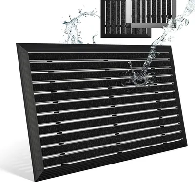 Produktbild von Fußmatte außen 50x80 cm mit schwarzem Aluminium Rand für Innen- und Außenbereich, Aluminium Schuhabstreifer mit Polypropylen-Fasern, Outdoor wetterfest