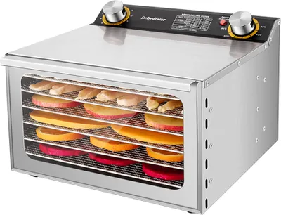 Obrázek produktu pro Sušička potravin a masa s 24hodinovým časovačem, 6 sušících polic, 400 W, 30šC90 ¡ãC, sušička ovoce a zeleniny, nastavitelná regulace teploty a viditelné okénko, pro domácí i komerční použití