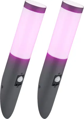 Produktbild von 2er Set RGB LED Wandleuchten, Edelstahl, Sensor, App-/Sprachsteuerung